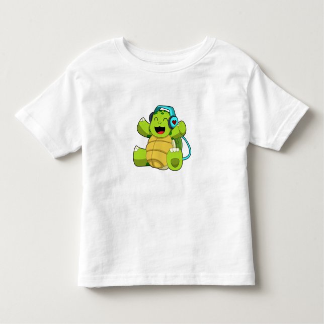 T-shirt Pour Les Tous Petits Tortue en musique avec casque (Devant)