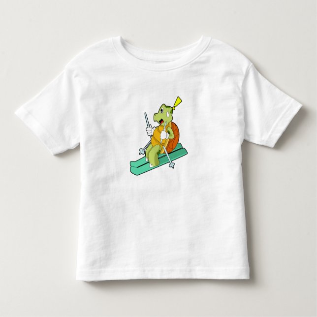 T-shirt Pour Les Tous Petits Tortue en ski avec ski (Devant)