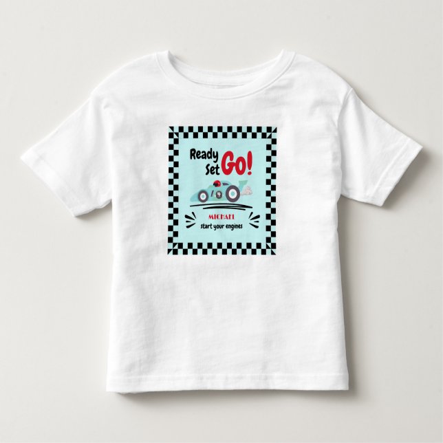 T-shirt Pour Les Tous Petits Toute Âge Anniversaire Prêt Partez Voiture de Cour (Devant)