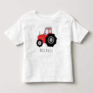 T-shirt Pour Les Tous Petits Tracteur de fermier rouge personnalisé avec nom