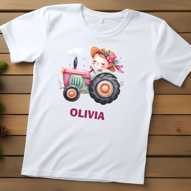T-shirt Pour Les Tous Petits Tracteur rose doux pour filles Personnalisé (Créateur téléchargé)