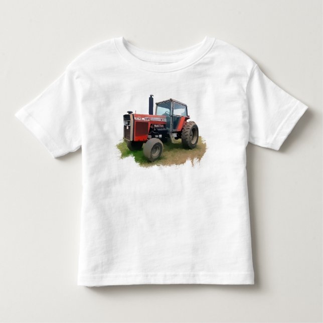 T-shirt Pour Les Tous Petits Tracteur rouge de Massey Ferguson dans le domaine (Devant)
