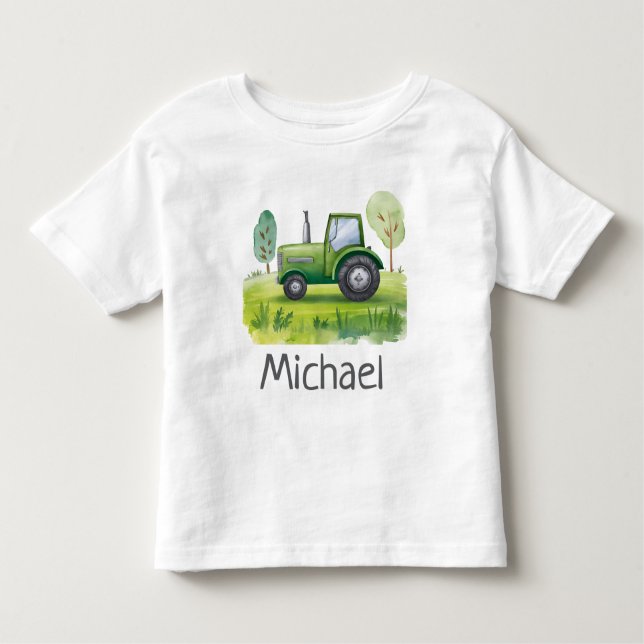 T-shirt Pour Les Tous Petits Tracteur vert personnalisé avec nom Ferme Aquarell (Devant)