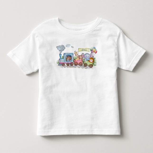 T-shirt Pour Les Tous Petits Train aquarelle mignon (Devant)