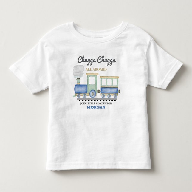 T-shirt Pour Les Tous Petits Train Bleu Anniversaire Garçon de Tout Âge Chugga  (Devant)