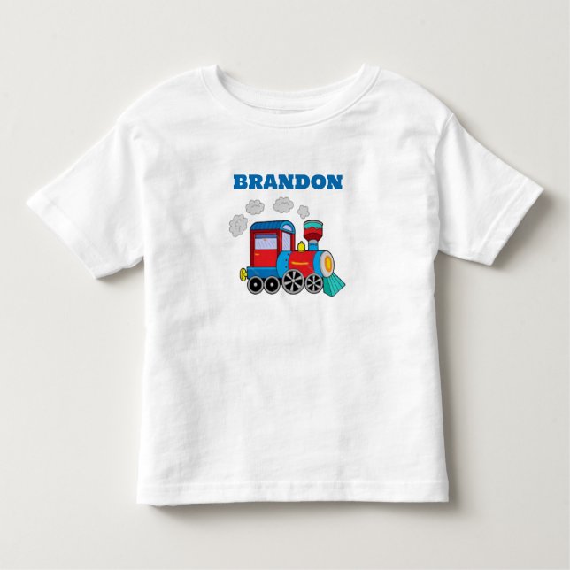 T-shirt Pour Les Tous Petits Train pour enfants Garçons Bleu Nom personnalisé (Devant)