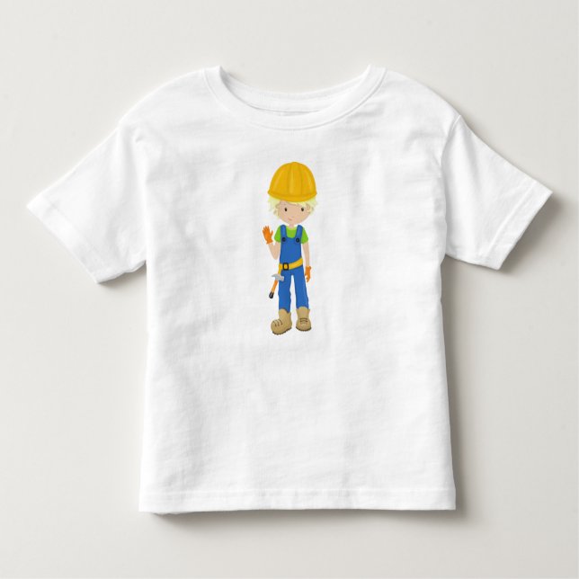 T-shirt Pour Les Tous Petits Travailleur de construction, Cheveux blonds, Garço (Devant)