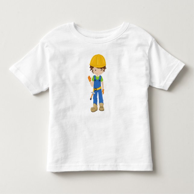 T-shirt Pour Les Tous Petits Travailleur du bâtiment, Cheveux bruns, Garçon mig (Devant)