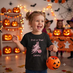 T-shirt Pour Les Tous Petits Trick or Treat Coquette Fantôme Rose Nom Personnal
