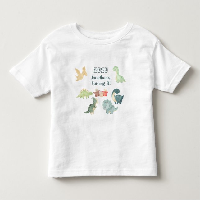 T-shirt Pour Les Tous Petits Troisième Anniversaire Dinosaure Aquarelle Mignon  (Devant)
