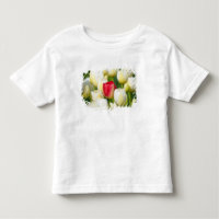 Tulipe rouge dans un domaine des tulipes blanches