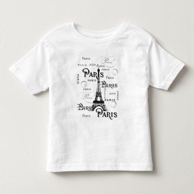T-shirt Pour Les Tous Petits Typographie Calligraphie Paris France Tour Eiffel (Devant)