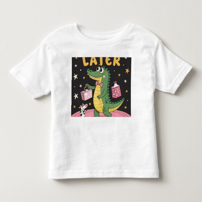 T-shirt Pour Les Tous Petits "ULTÉRIEUR" - Alligator de dessin animé rétro avec (Devant)