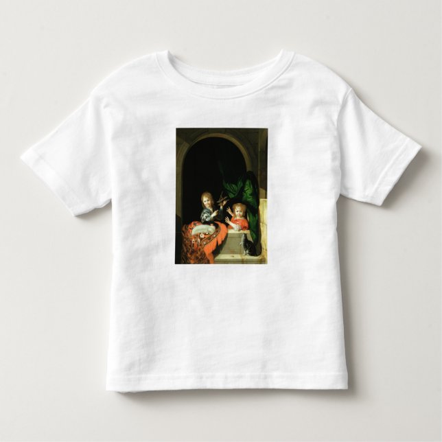 T-shirt Pour Les Tous Petits Un chat qui regarde deux garçons (Devant)