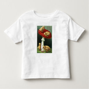 T-shirt Pour Les Tous Petits Un EasterChicks heureux sur le champignon rouge