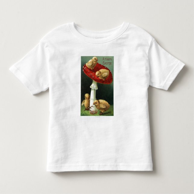 T-shirt Pour Les Tous Petits Un EasterChicks heureux sur le champignon rouge (Devant)