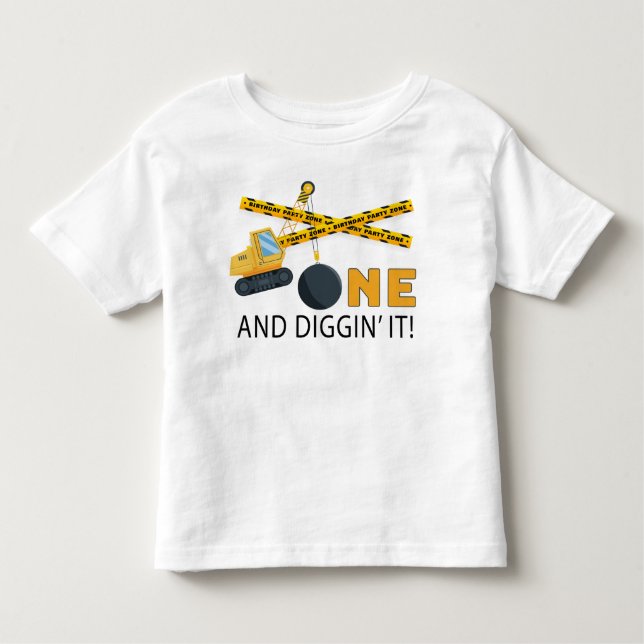 T-shirt Pour Les Tous Petits Un et fou de construction pour anniversaire  (Devant)