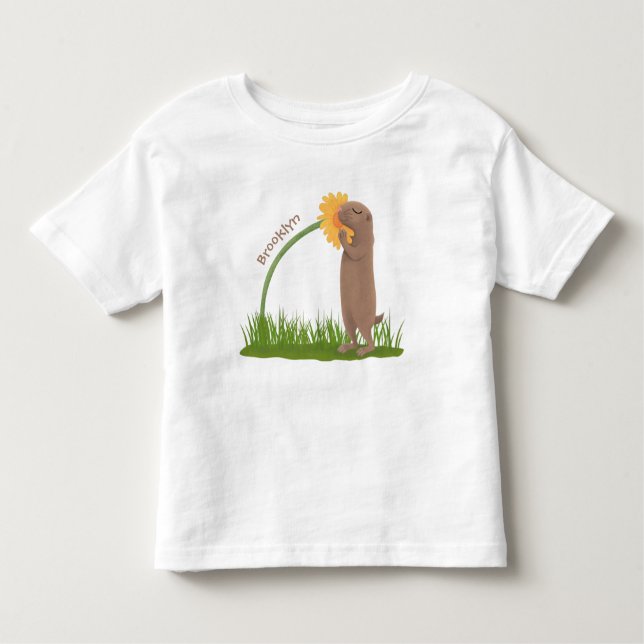 T-shirt Pour Les Tous Petits Un mignon chien de prairie reniflant la caricature (Devant)