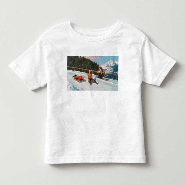 T-shirt Pour Les Tous Petits Une scène Sledding de toboggan (Devant)