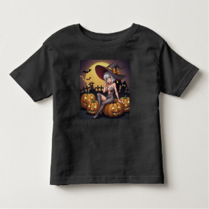 T-shirt Pour Les Tous Petits Une sorcière d'Halloween aux yeux verts sur Jack-O
