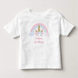 T-shirt Pour Les Tous Petits Unicorne Arc-en-ciel rose or 1er anniversaire