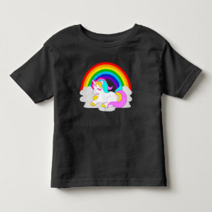 T-shirt Pour Les Tous Petits Unicorne blanche sur le nuage avec Arc en Ciel