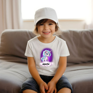 T-shirt Pour Les Tous Petits Unicorne Ciel pourpre, nuages, étoiles & nom perso