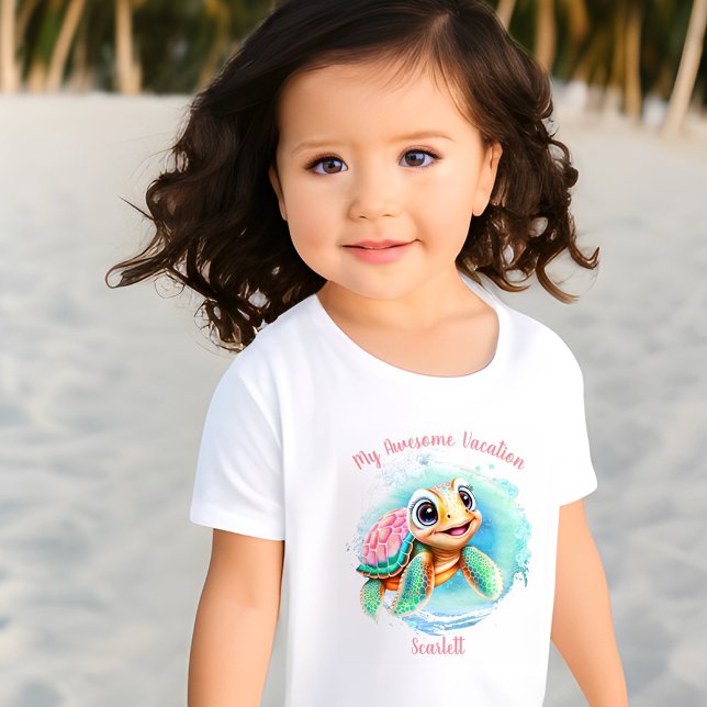 T-shirt Pour Les Tous Petits Vacances été Tortue mignonne Fille personnalisée (Créateur téléchargé)