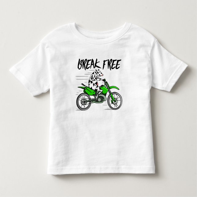 T-shirt Pour Les Tous Petits Vache à vélo moto verte (Devant)
