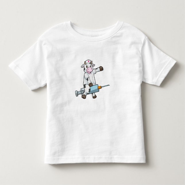 T-shirt Pour Les Tous Petits Vache comme infirmière avec coeur et seringue (Devant)