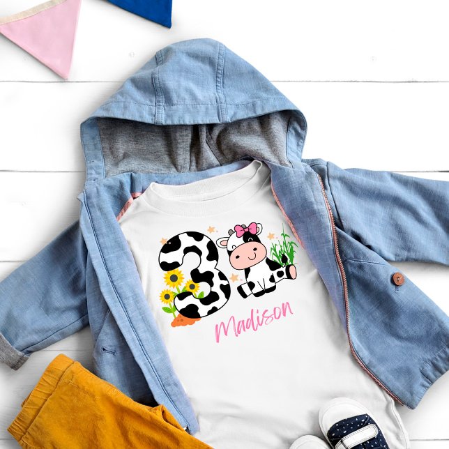 T-shirt Pour Les Tous Petits Vache mignonne pour filles 3e anniversaire (Créateur téléchargé)