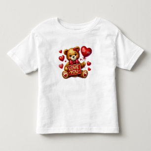 T-shirt Pour Les Tous Petits Valentine I Love You Teddy Bear Rouge