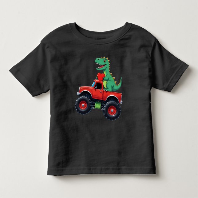 T-shirt Pour Les Tous Petits Valentines Jour T Rex équitation Monster Truck Tod (Devant)