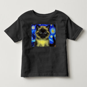 T-shirt Pour Les Tous Petits Van Gogh Starry Nuit Siamese Cat