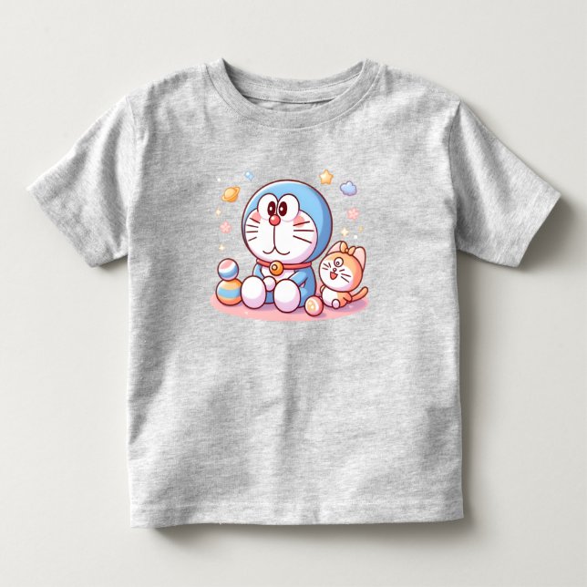 T-shirt Pour Les Tous Petits Venez Venez Chat Et Doraemon (Devant)