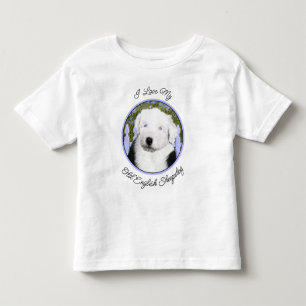 T-shirt Pour Les Tous Petits Vieux anglais Sheepdog Puppy Peinture - Chien Art