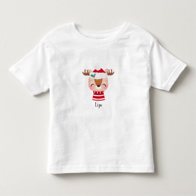 T-shirt Pour Les Tous Petits Visage de rennes souriants de Noël (Devant)