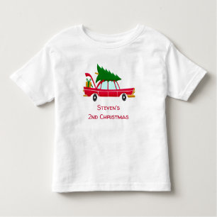 T-shirt Pour Les Tous Petits Voiture rouge rétro portant un arbre de Noël
