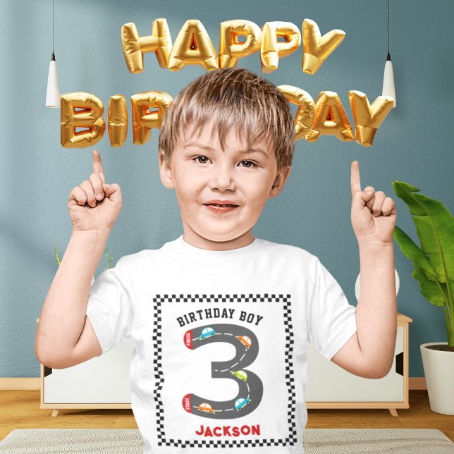 T-shirt Pour Les Tous Petits Voitures de course Troisième anniversaire Garçon (Créateur téléchargé)
