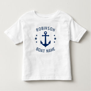 T-shirt Pour Les Tous Petits Votre nom et bateau Ancre Vintage Étoiles Bleu et