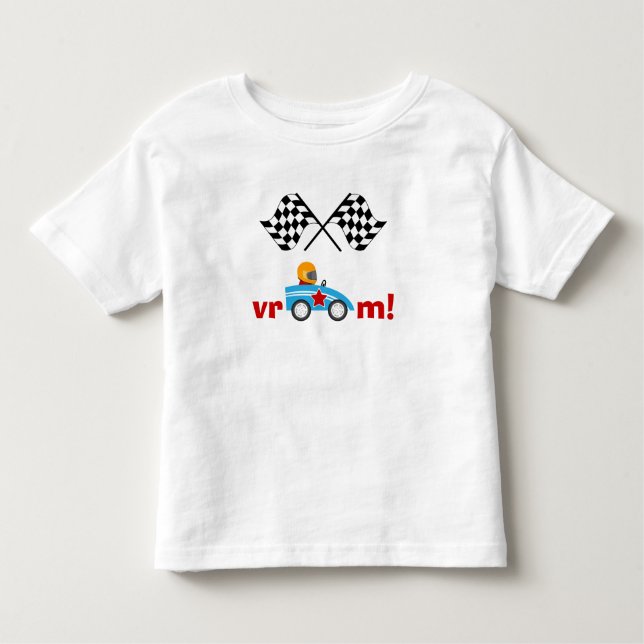 T-shirt Pour Les Tous Petits Vroom la voiture de course et les drapeaux (Devant)