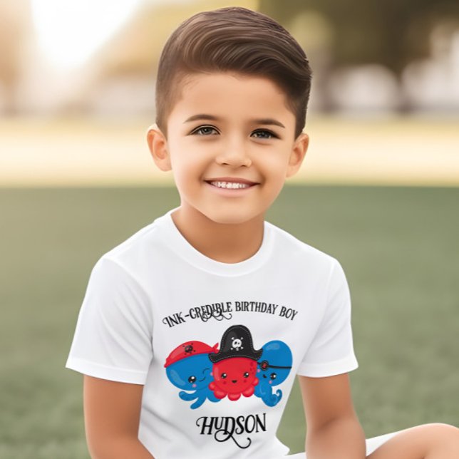 T-shirt Pour Les Tous Petits "What's Kraken" Octopus Pirate Children's Birthday ("ink-credible" birthday boy custom t-shirt with pirate octopus theme)