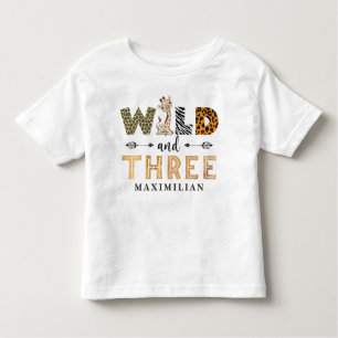 T-shirt Pour Les Tous Petits Wild and Three Birthday Safari Giraffe Baby Toddle