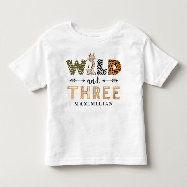 T-shirt Pour Les Tous Petits Wild and Three Birthday Safari Giraffe Baby Toddle (Devant)