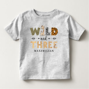 T-shirt Pour Les Tous Petits Wild and Three Birthday Safari Giraffe Baby Toddle