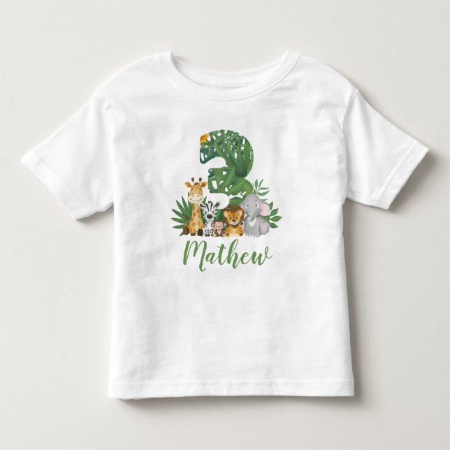 T-shirt Pour Les Tous Petits Wild and Tree 3e Safari Anniversaire Jungle Animau (Devant)