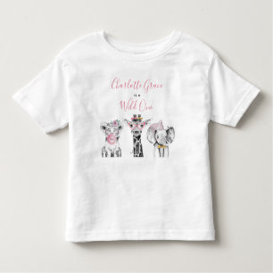 T-shirt Pour Les Tous Petits Wild One Animal Safari noir blanc rose Anniversair