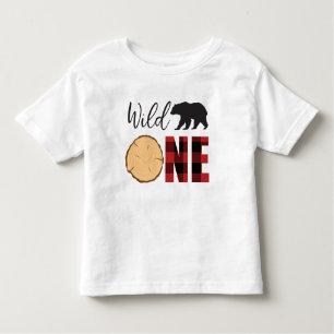 T-shirt Pour Les Tous Petits Wild One Black Bear Red Plaid 1er Anniversaire