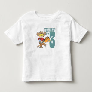 T-shirt Pour Les Tous Petits Yee Haw ! J'ai 3 ans avec Happy et Cute Cowboy