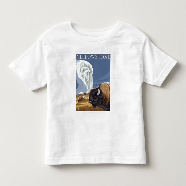 T-shirt Pour Les Tous Petits YellowstoneBison avec vieux fidèle (Devant)